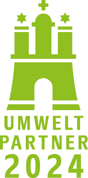 Das Logo der Umweltpartnerschaft 2024 mit einem grünen Hamburg-Symbol. 